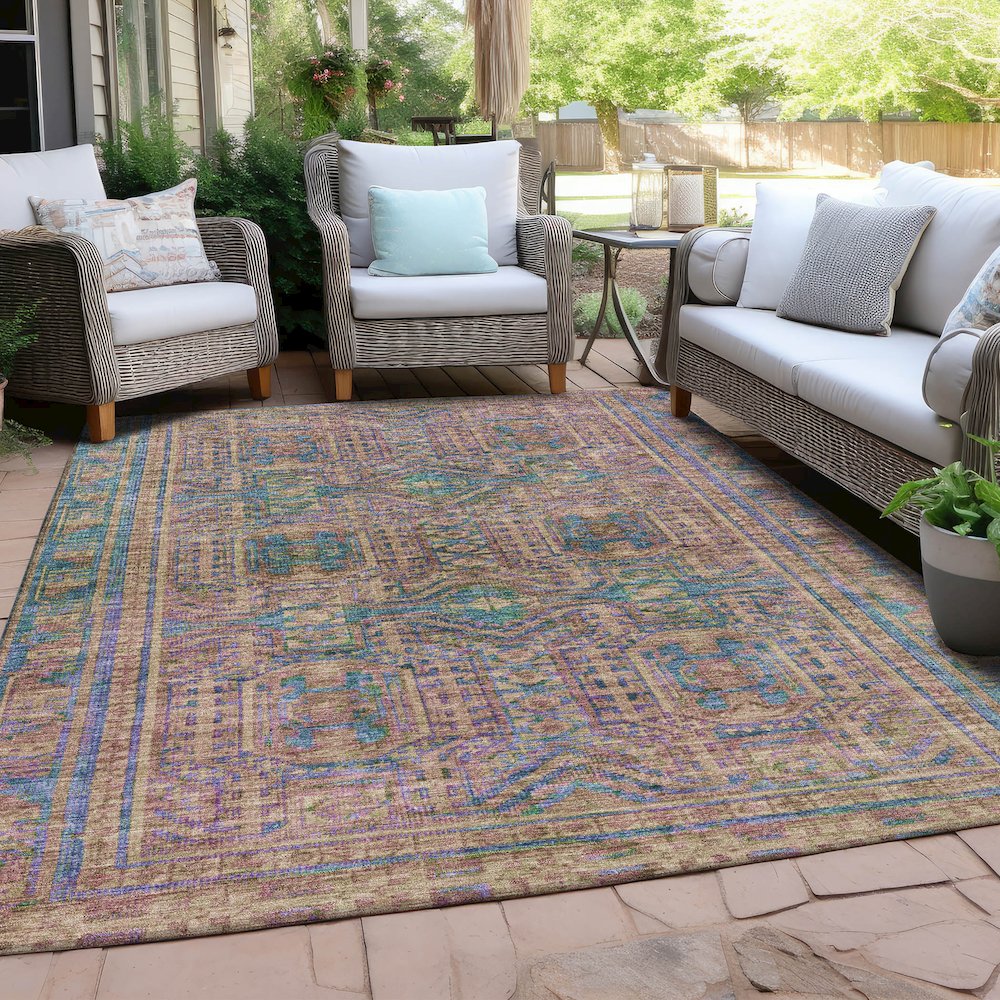 Machine Washable Indoor/Outdoor Chantille Orange 10' x 14' Rug. Picture 7