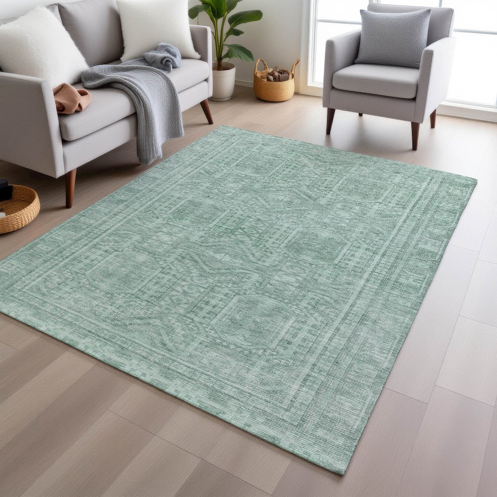 Machine Washable Indoor/Outdoor Chantille Teal 10' x 14' Rug. Picture 5