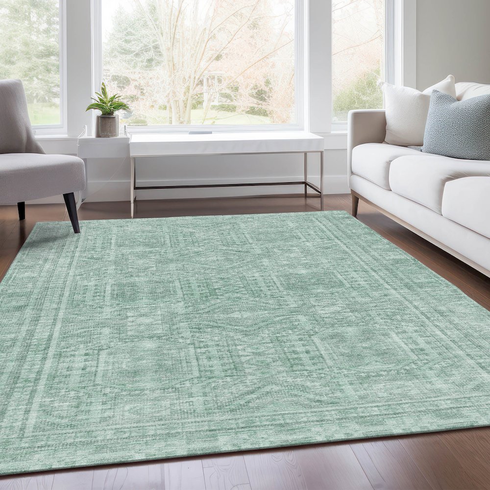 Machine Washable Indoor/Outdoor Chantille Teal 10' x 14' Rug. Picture 6