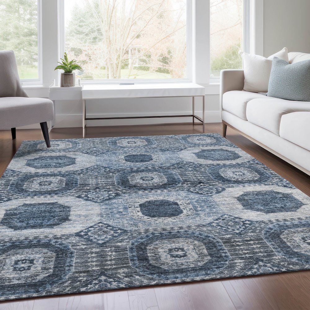 Machine Washable Indoor/Outdoor Chantille Blue 10' x 14' Rug. Picture 6