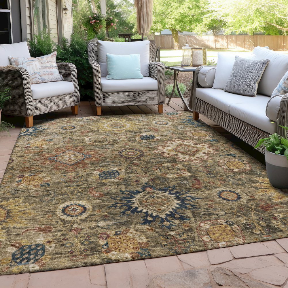 Machine Washable Indoor/Outdoor Chantille Brown 10' x 14' Rug. Picture 7