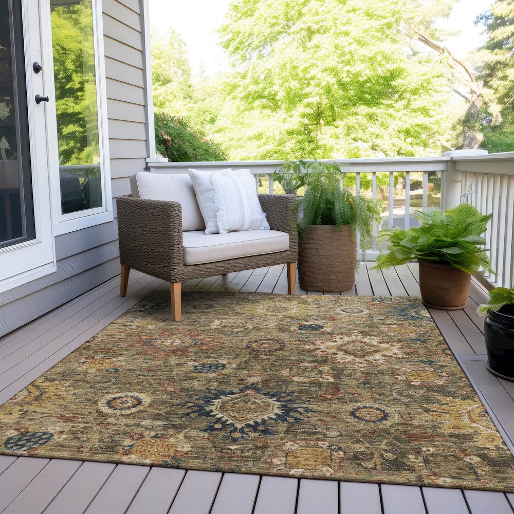 Machine Washable Indoor/Outdoor Chantille Brown 10' x 14' Rug. Picture 8