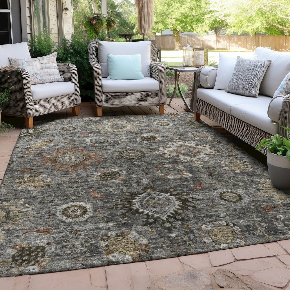 Machine Washable Indoor/Outdoor Chantille Pewter 10' x 14' Rug. Picture 7