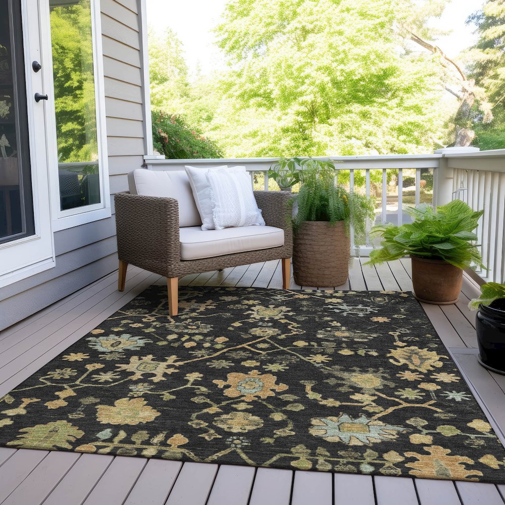 Machine Washable Indoor/Outdoor Chantille Black 10' x 14' Rug. Picture 8