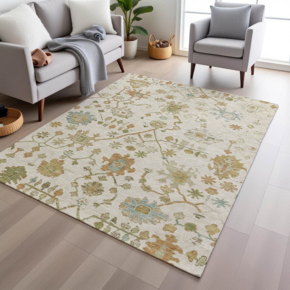 Machine Washable Indoor/Outdoor Chantille Ivory 10' x 14' Rug. Picture 5