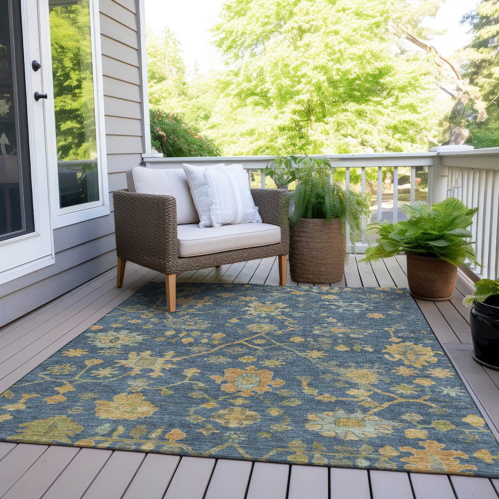 Machine Washable Indoor/Outdoor Chantille Navy 10' x 14' Rug. Picture 8
