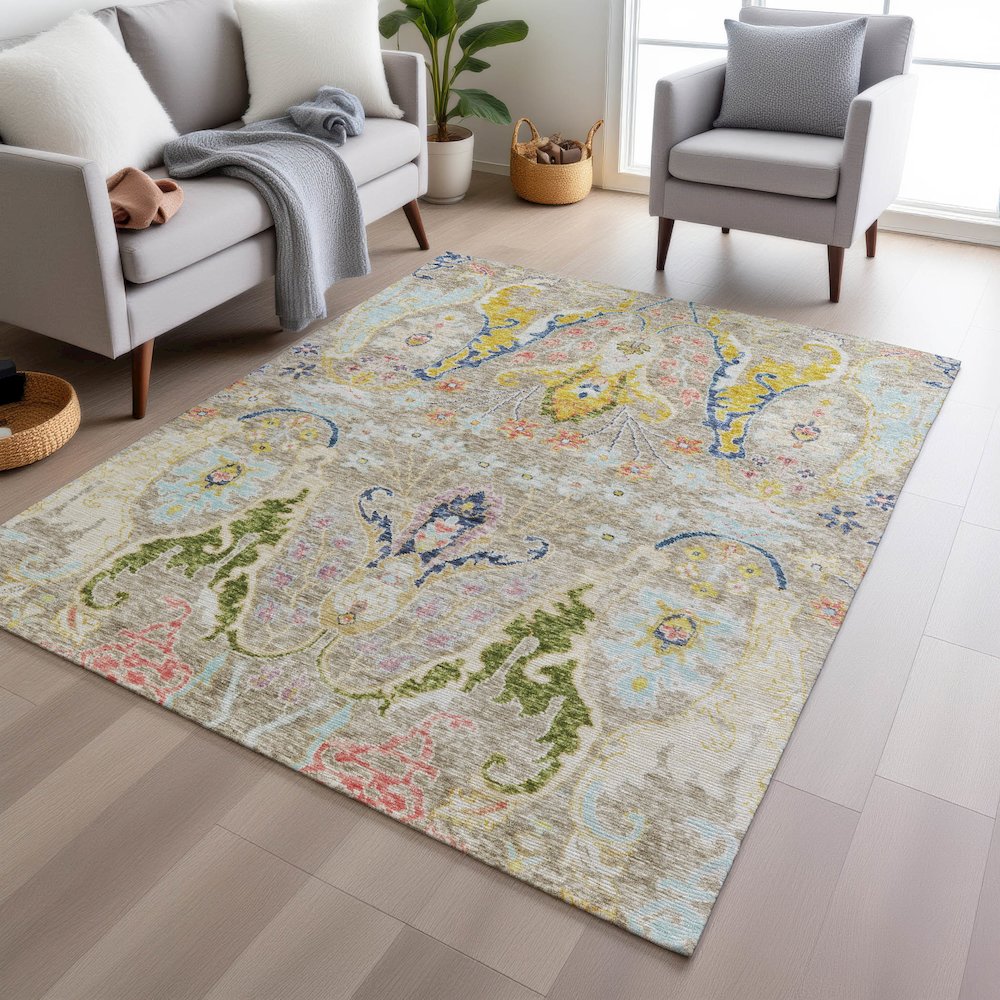 Machine Washable Indoor/Outdoor Chantille Beige 10' x 14' Rug. Picture 5