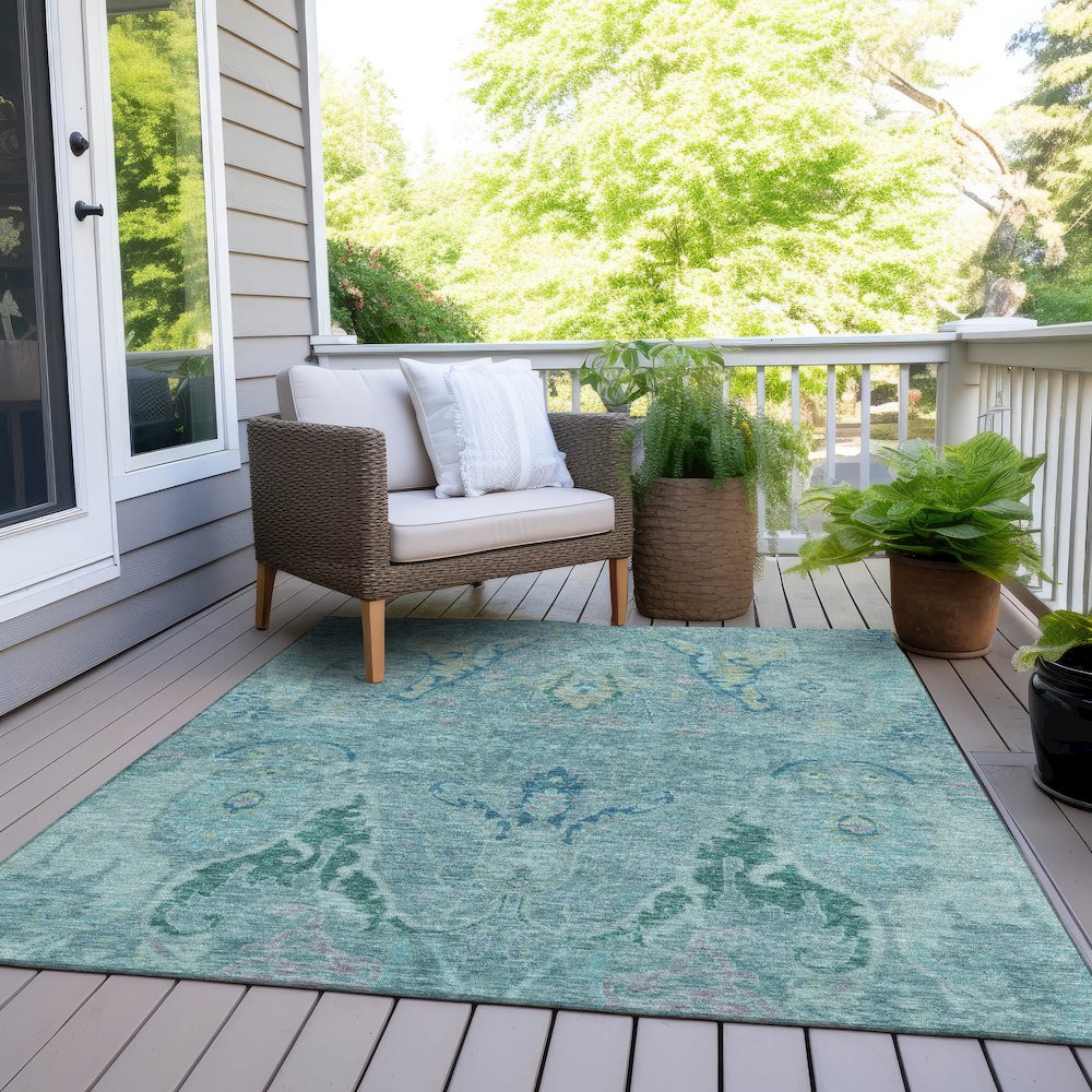Machine Washable Indoor/Outdoor Chantille Blue 10' x 14' Rug. Picture 8