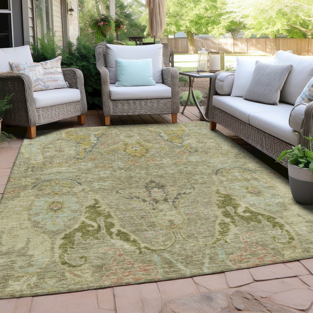 Machine Washable Indoor/Outdoor Chantille Khaki 10' x 14' Rug. Picture 7