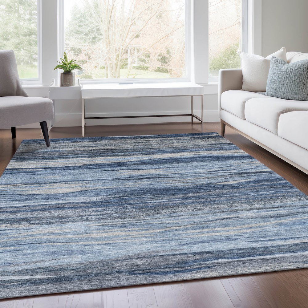 Machine Washable Indoor/Outdoor Chantille Blue 10' x 14' Rug. Picture 6