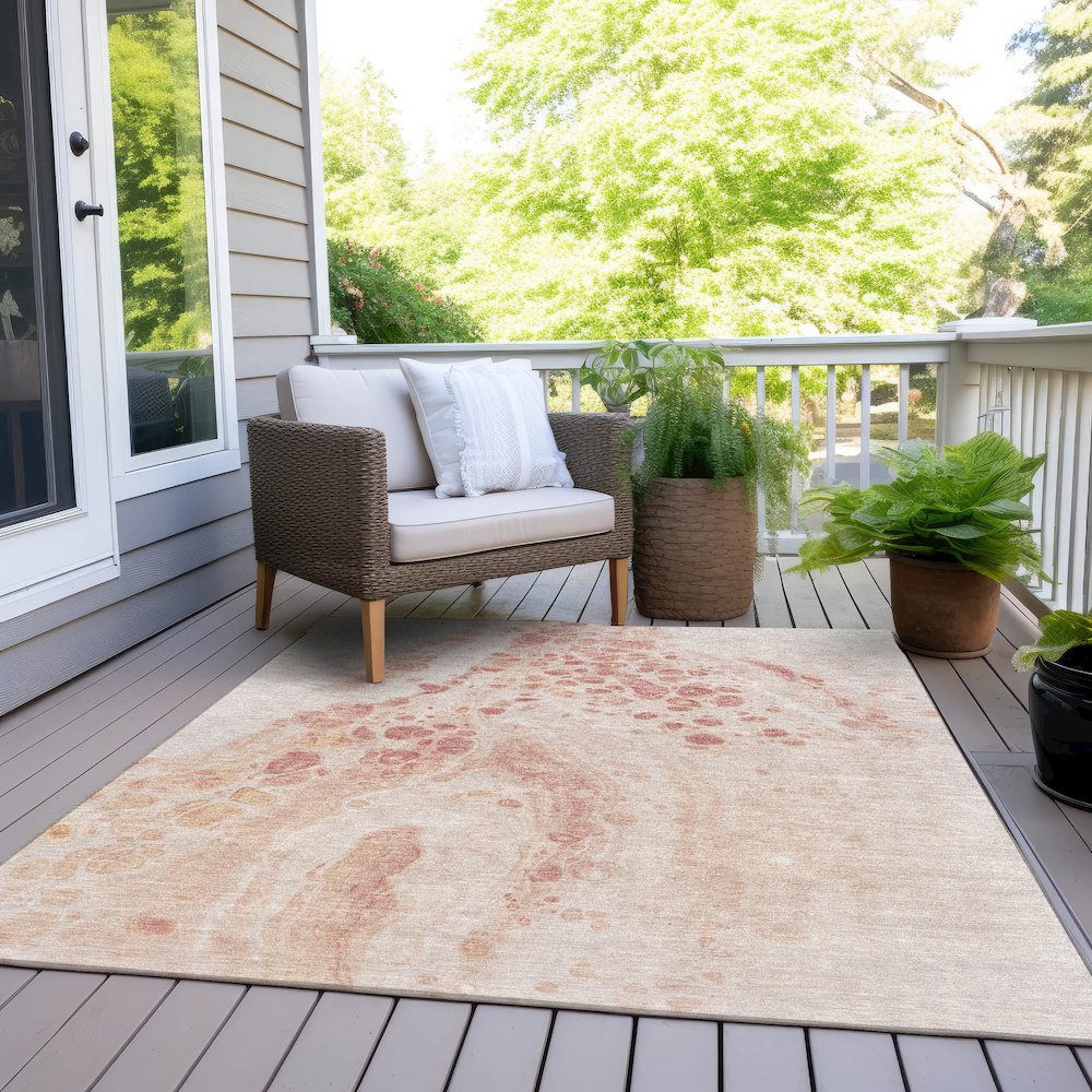 Machine Washable Indoor/Outdoor Chantille Salmon 10' x 14' Rug. Picture 8