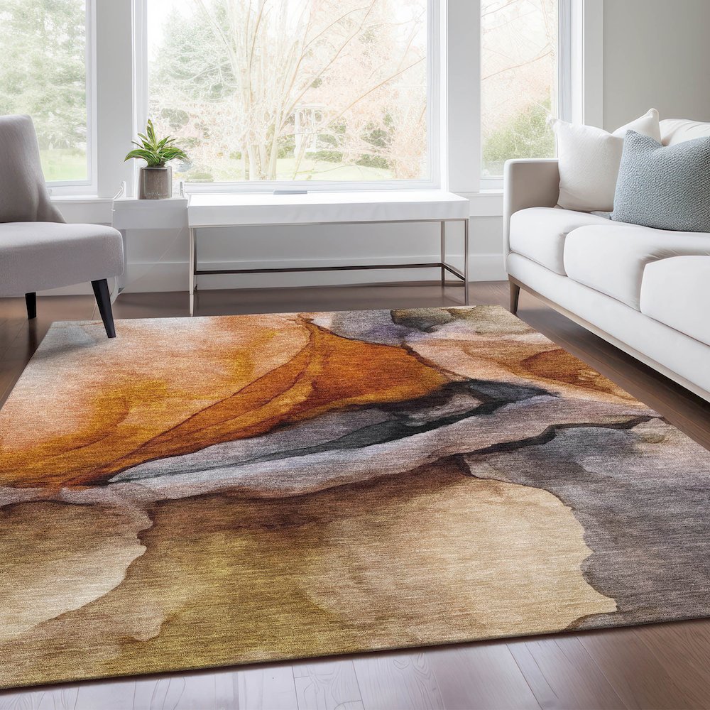 Machine Washable Indoor/Outdoor Chantille Paprika 10' x 14' Rug. Picture 6