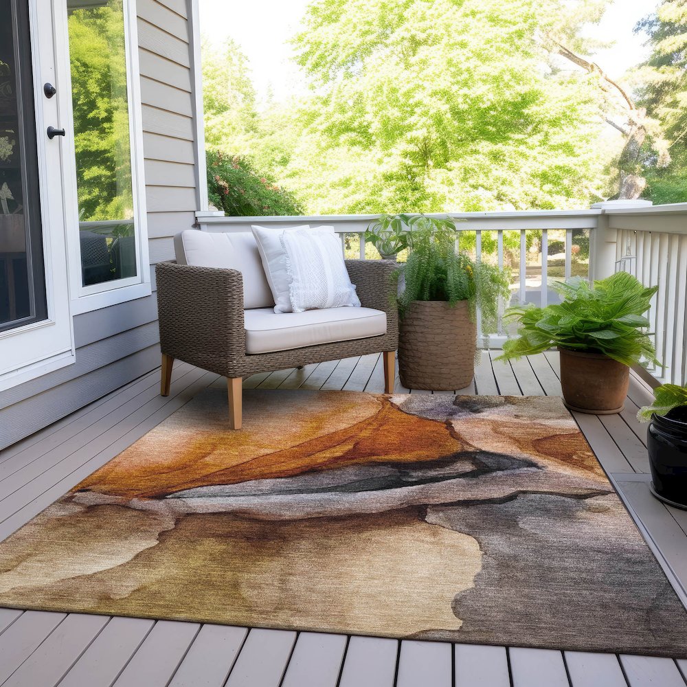 Machine Washable Indoor/Outdoor Chantille Paprika 10' x 14' Rug. Picture 8