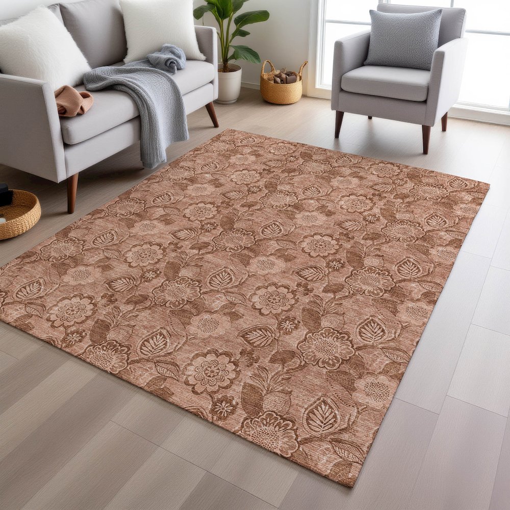 Machine Washable Indoor/Outdoor Chantille Terracotta 10' x 14' Rug. Picture 5