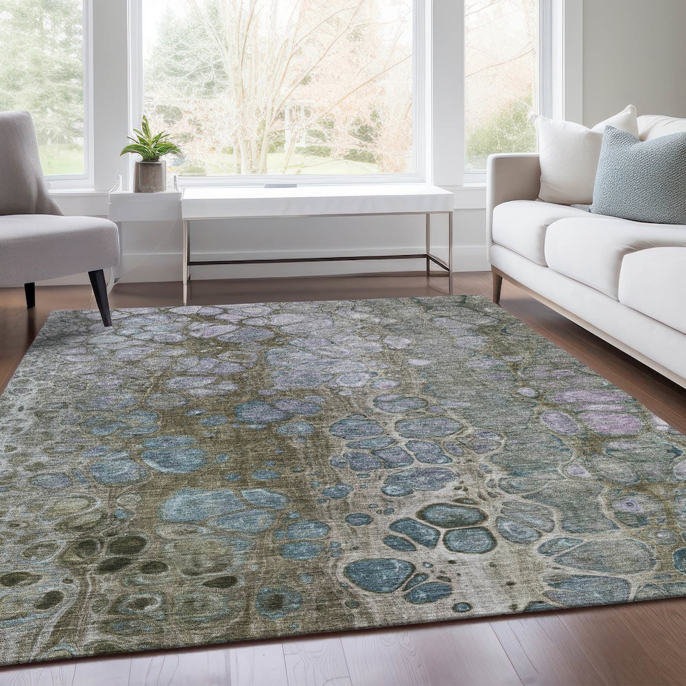 Machine Washable Indoor/Outdoor Chantille Brown 10' x 14' Rug. Picture 6
