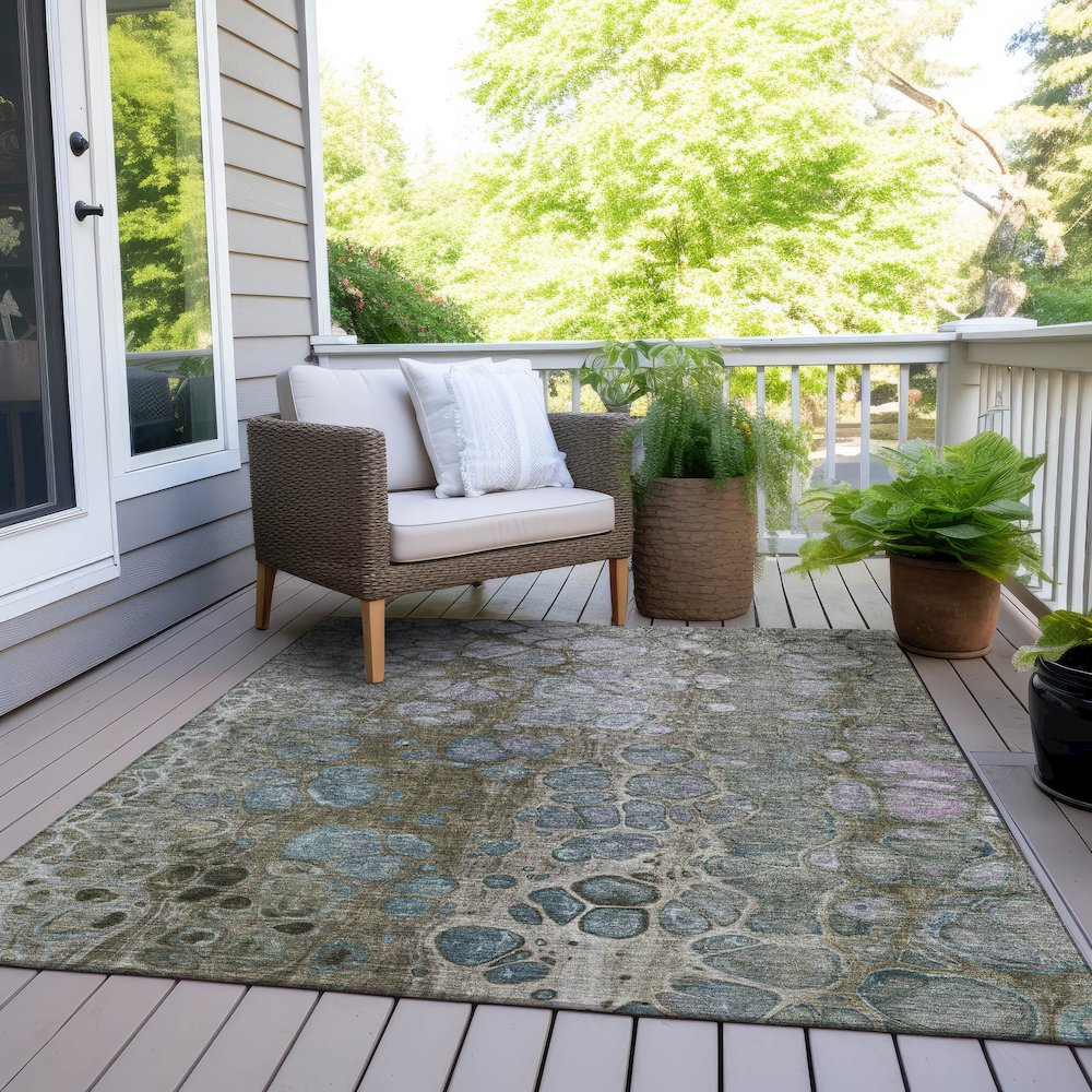 Machine Washable Indoor/Outdoor Chantille Brown 10' x 14' Rug. Picture 8