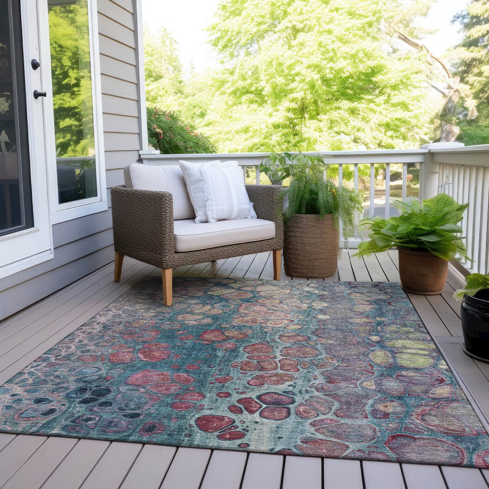 Machine Washable Indoor/Outdoor Chantille Teal 10' x 14' Rug. Picture 8