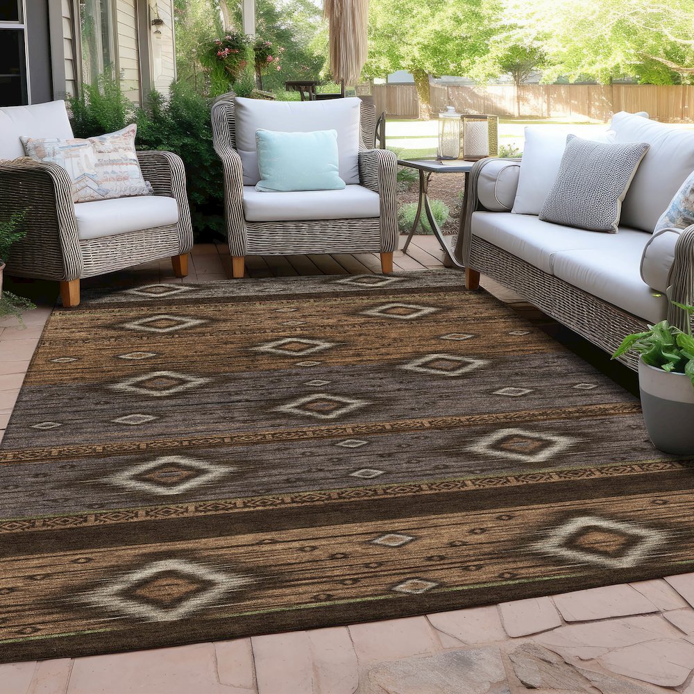 Machine Washable Indoor/Outdoor Chantille Chocolate 10' x 14' Rug. Picture 7