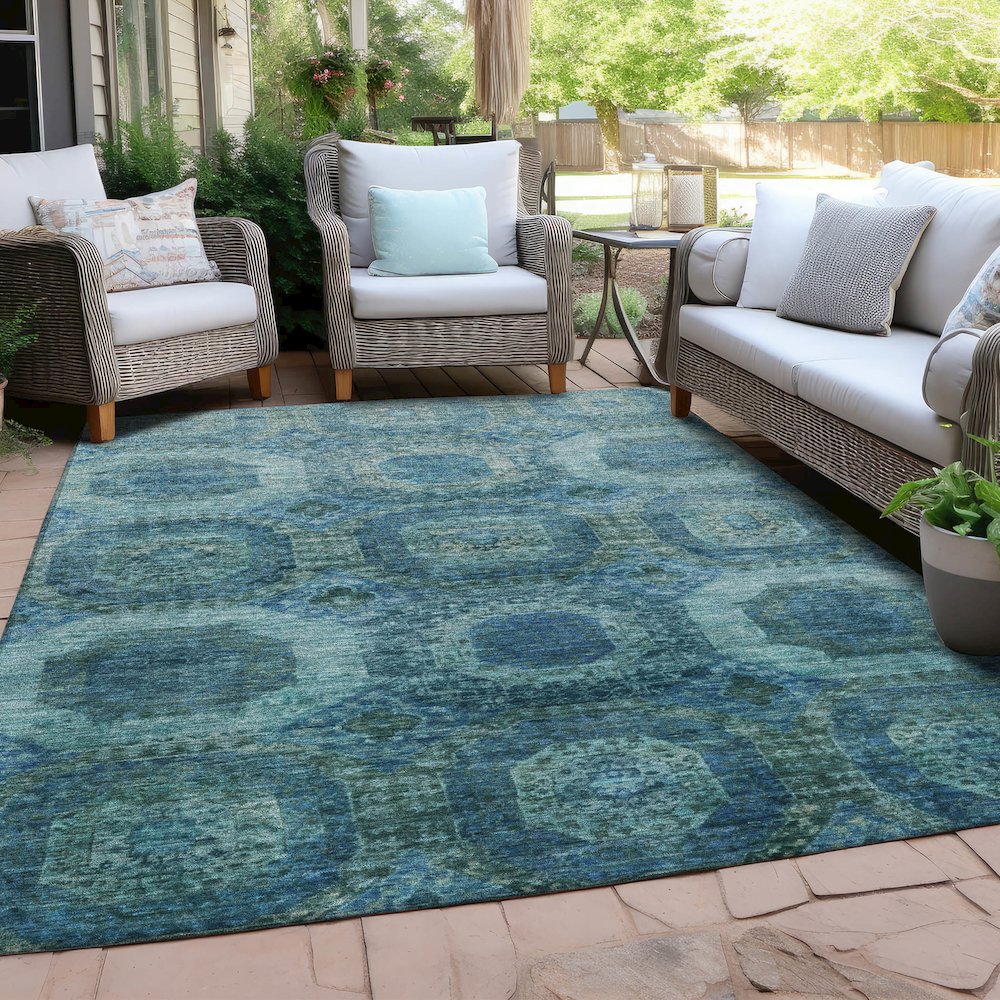 Machine Washable Indoor/Outdoor Chantille Blue 10' x 14' Rug. Picture 7