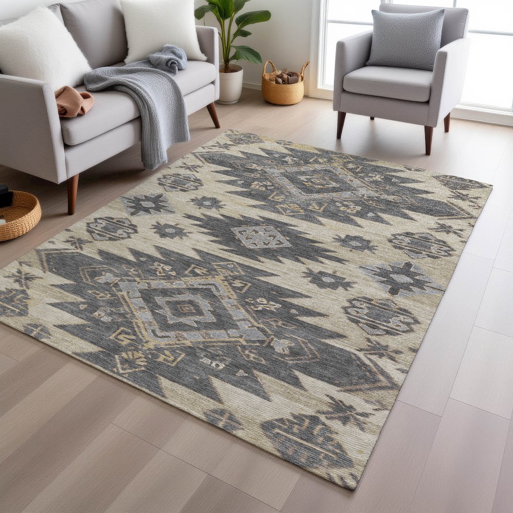 Machine Washable Indoor/Outdoor Chantille Beige 10' x 14' Rug. Picture 5