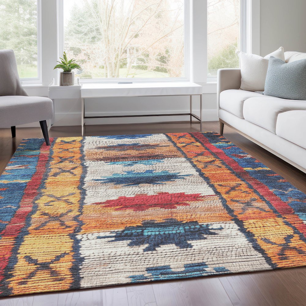 Machine Washable Indoor/Outdoor Chantille Navy 10' x 14' Rug. Picture 6