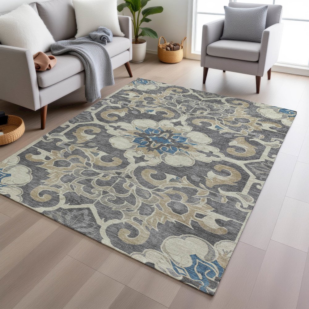 Machine Washable Indoor/Outdoor Chantille Beige 10' x 14' Rug. Picture 5