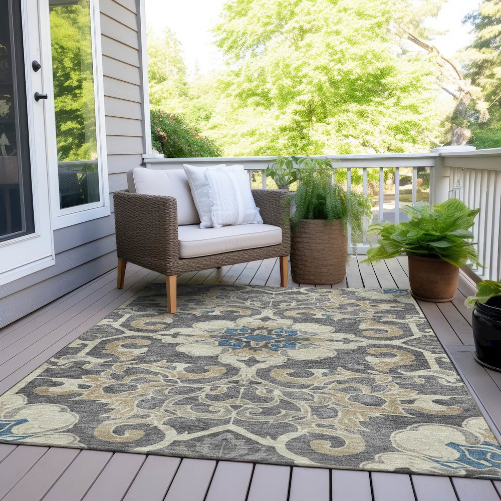Machine Washable Indoor/Outdoor Chantille Beige 10' x 14' Rug. Picture 8