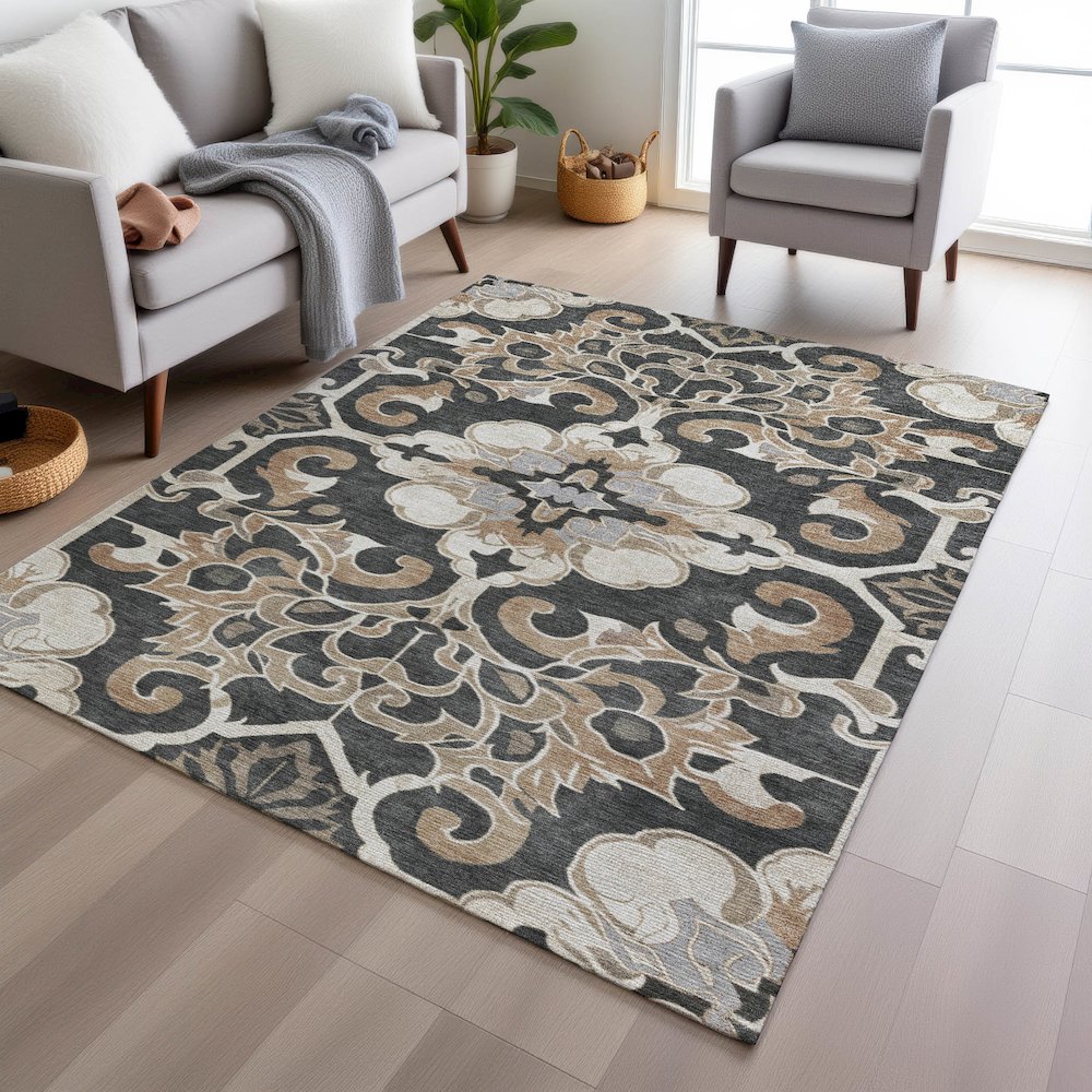 Machine Washable Indoor/Outdoor Chantille Charcoal 10' x 14' Rug. Picture 5