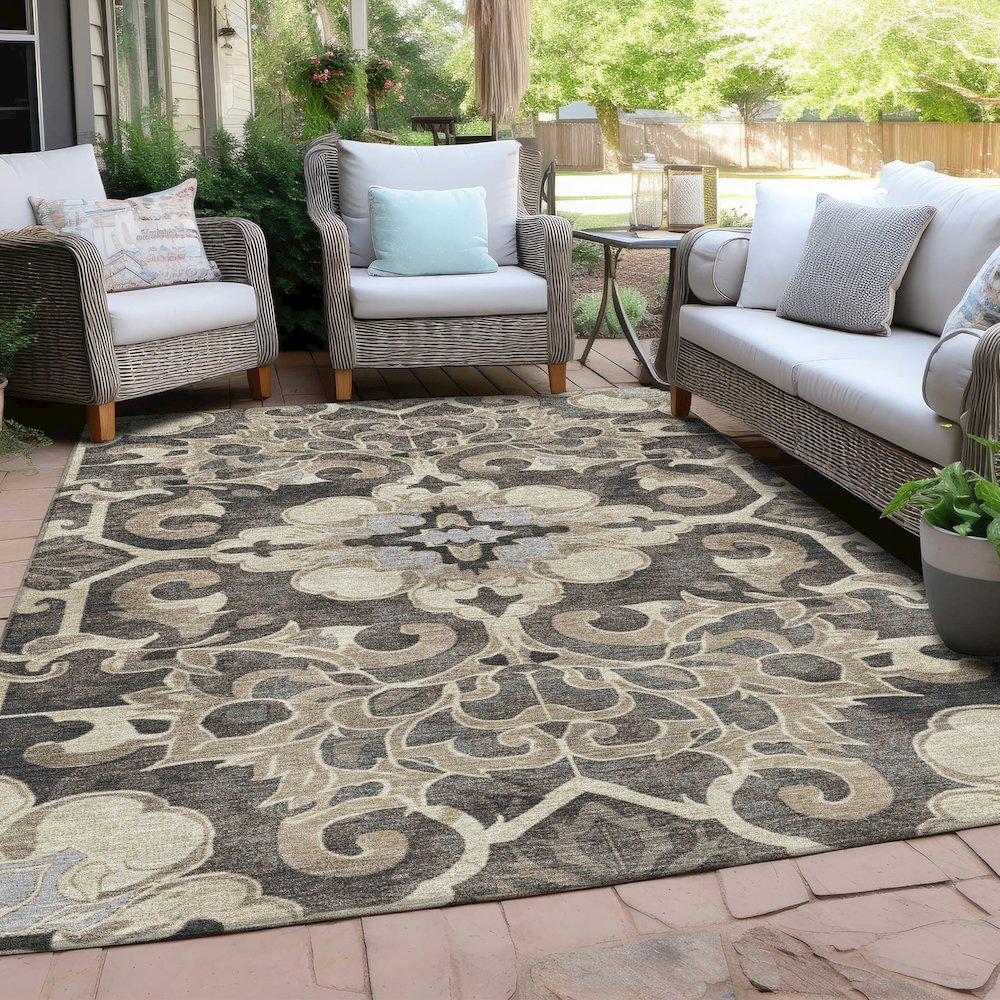Machine Washable Indoor/Outdoor Chantille Chocolate 10' x 14' Rug. Picture 7