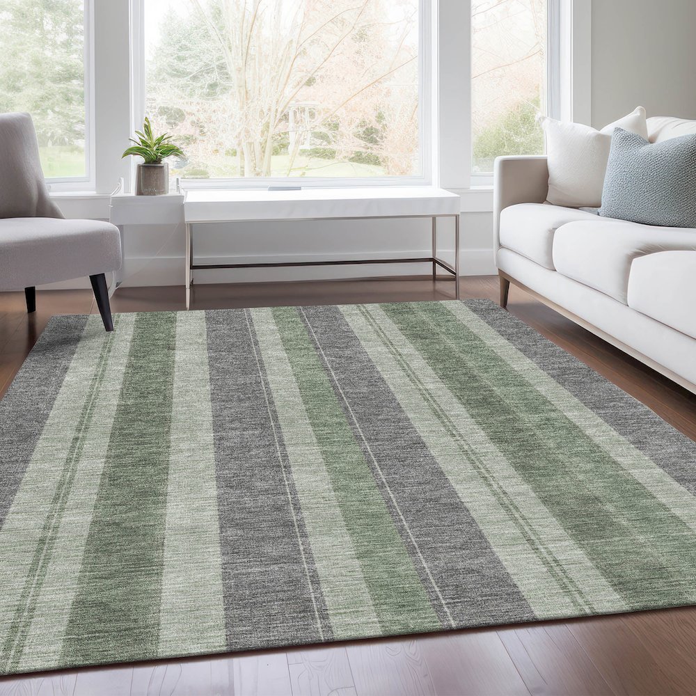 Machine Washable Indoor/Outdoor Chantille Green 10' x 14' Rug. Picture 6