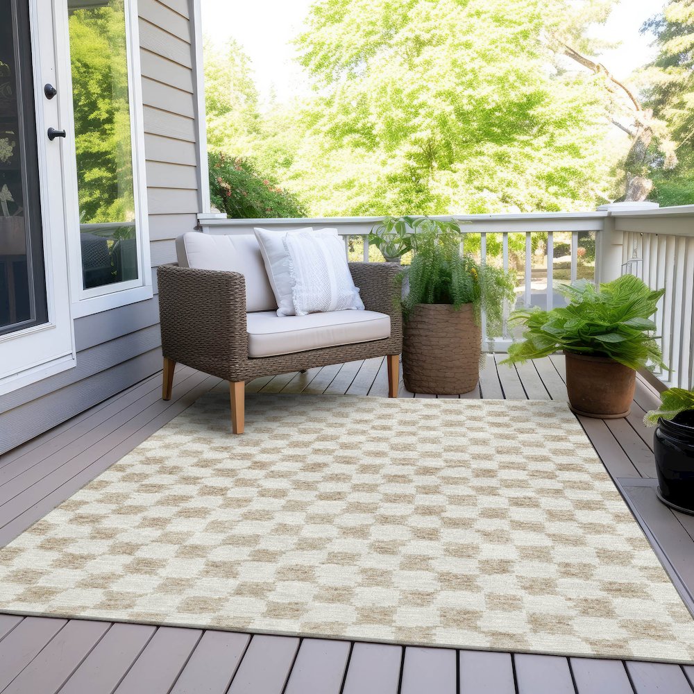 Machine Washable Indoor/Outdoor Chantille Beige 10' x 14' Rug. Picture 8