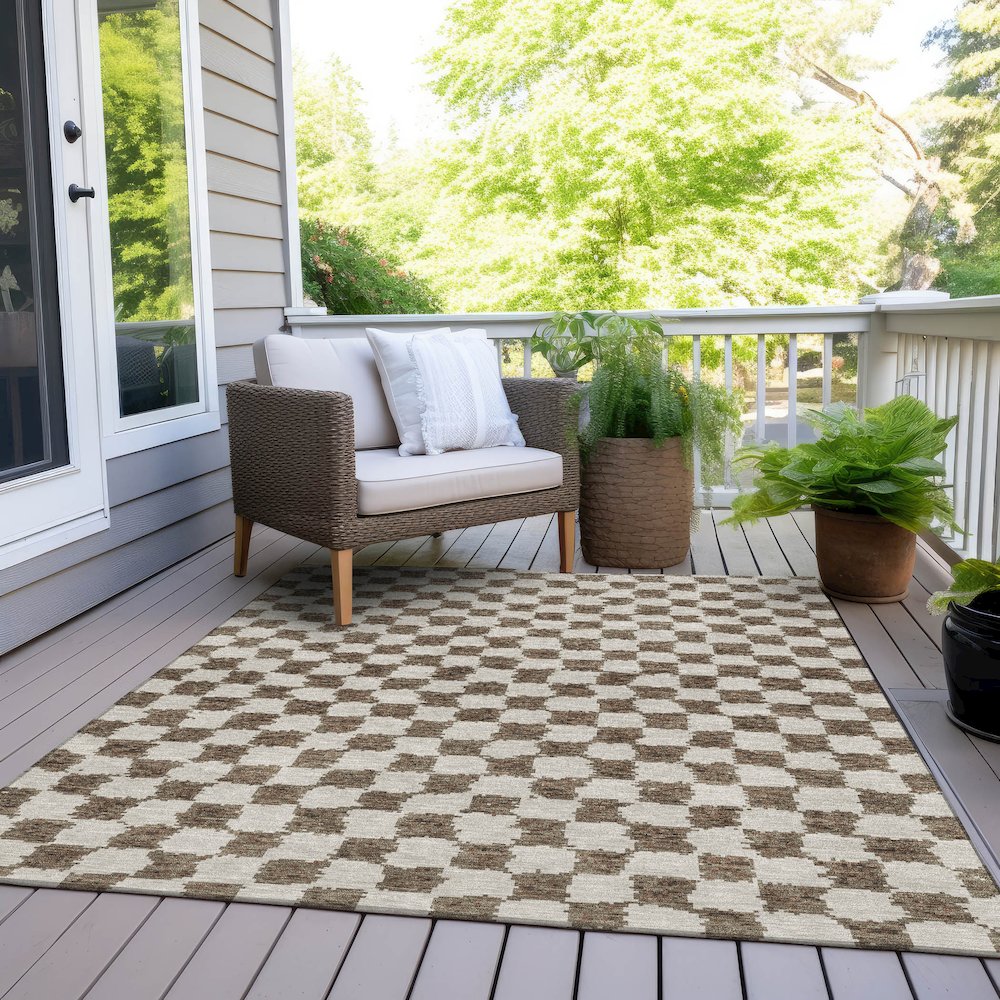 Machine Washable Indoor/Outdoor Chantille Brown 10' x 14' Rug. Picture 8