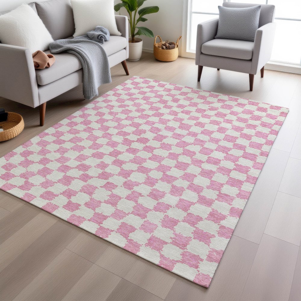 Machine Washable Indoor/Outdoor Chantille Pink 10' x 14' Rug. Picture 5