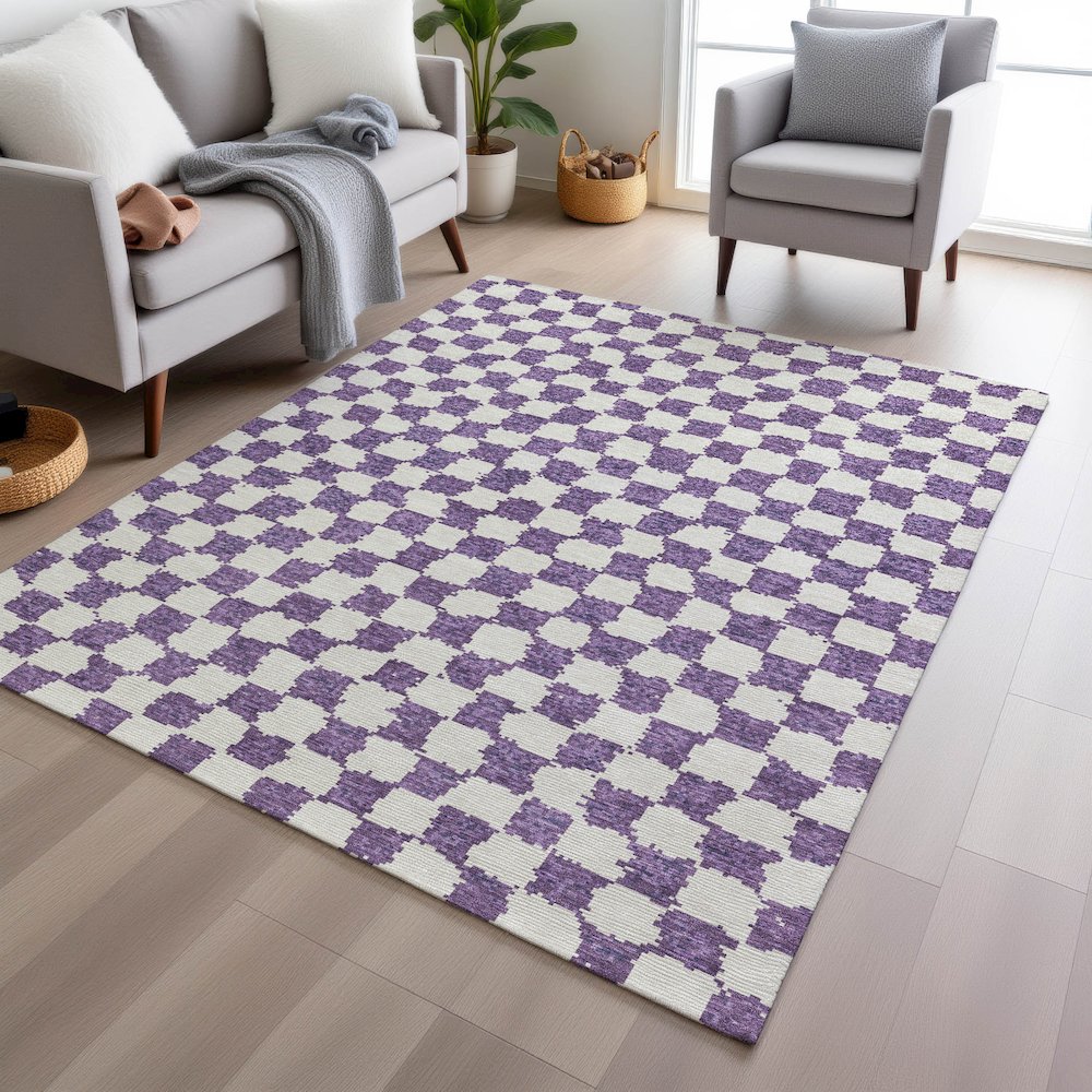 Machine Washable Indoor/Outdoor Chantille Purple 10' x 14' Rug. Picture 5