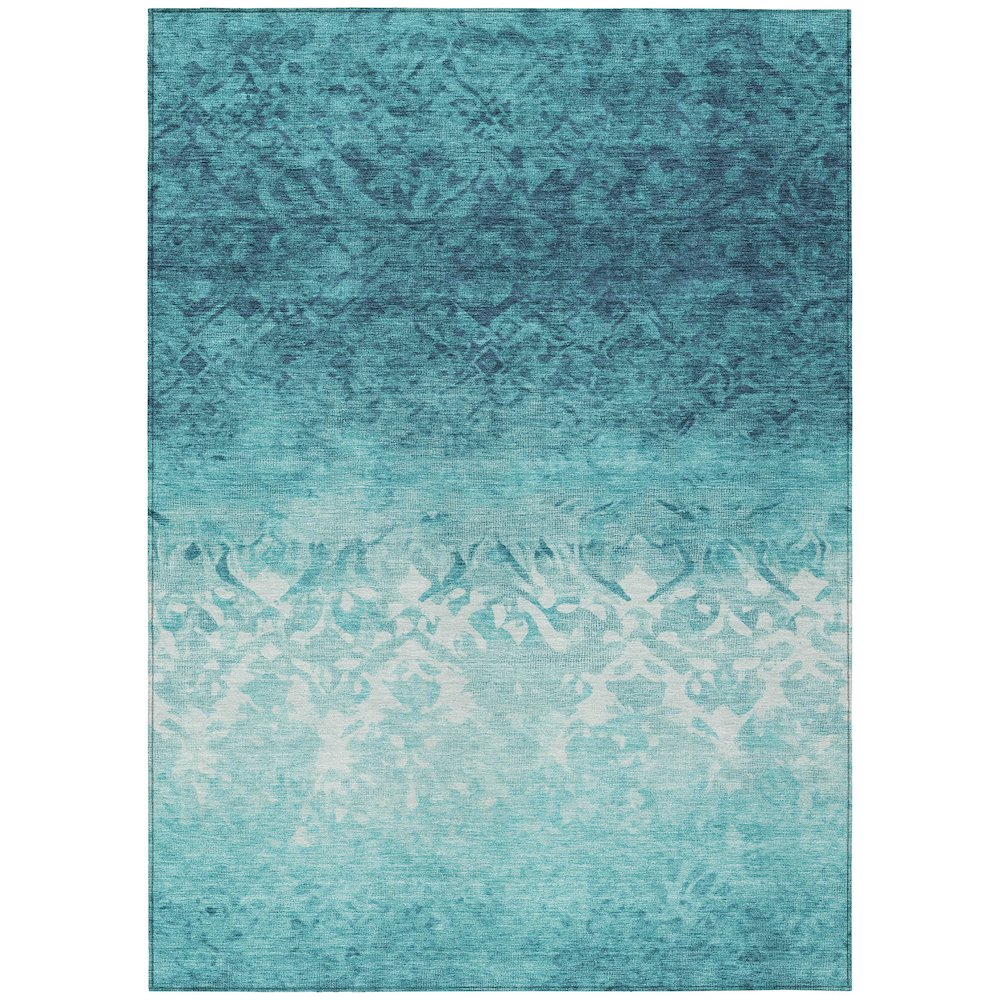Machine Washable Indoor/Outdoor Chantille Teal 10' x 14' Rug. Picture 1