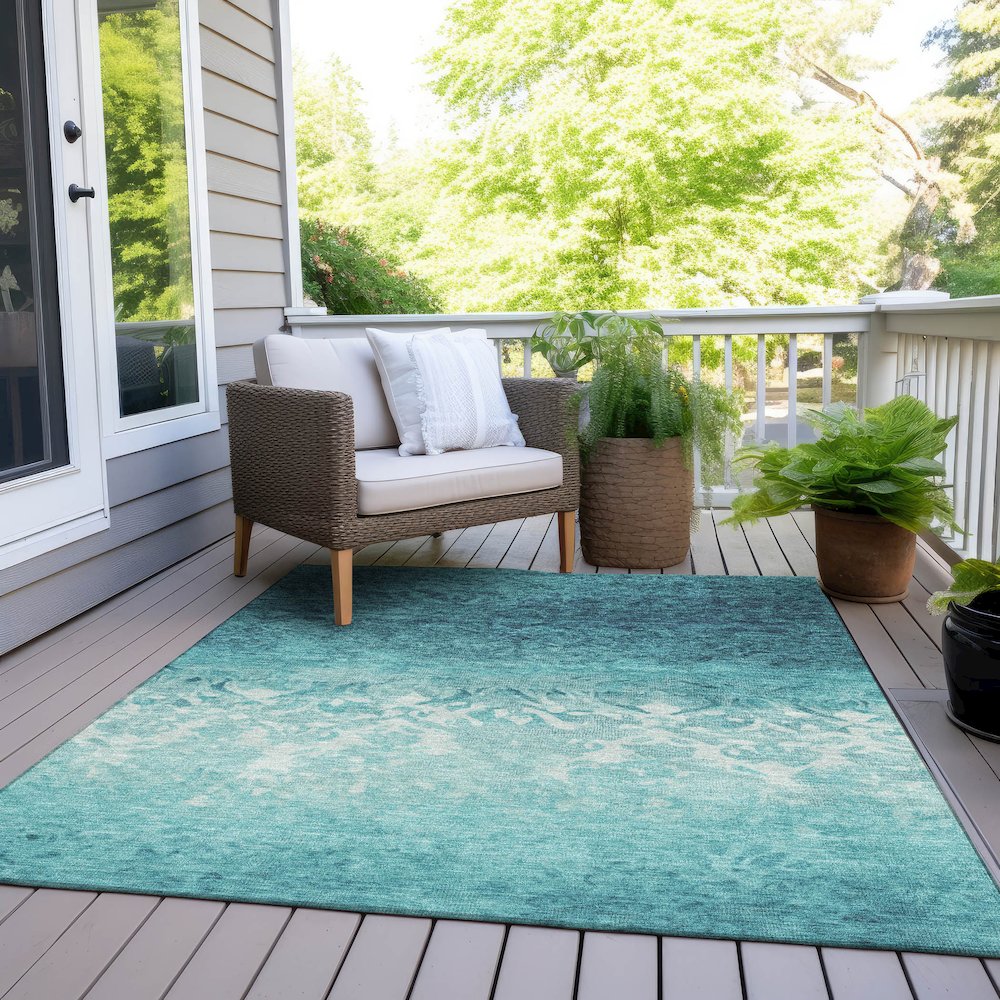Machine Washable Indoor/Outdoor Chantille Teal 10' x 14' Rug. Picture 8