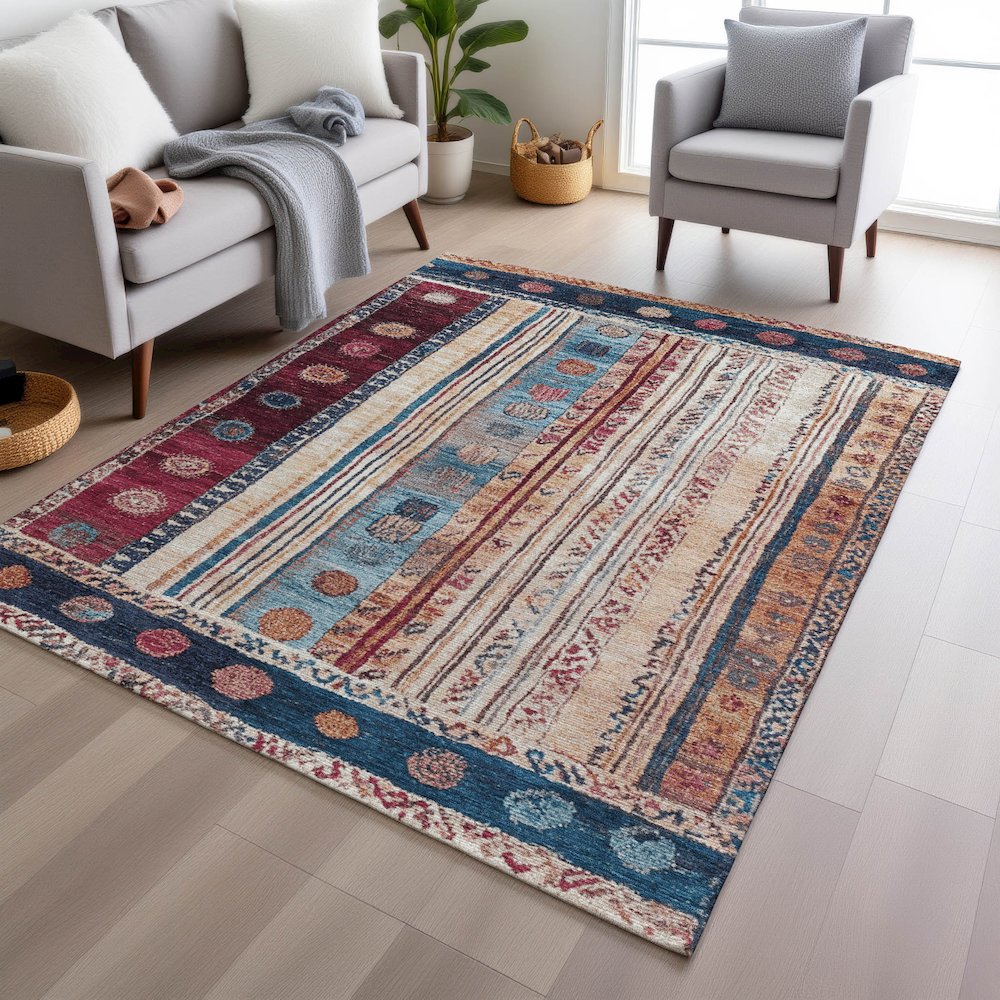 Machine Washable Indoor/Outdoor Chantille Navy 10' x 14' Rug. Picture 5