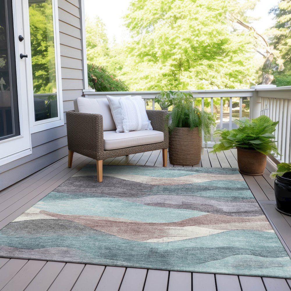 Machine Washable Indoor/Outdoor Chantille Teal 10' x 14' Rug. Picture 8