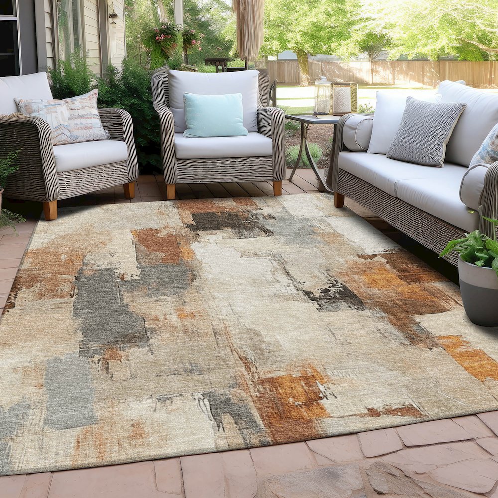 Machine Washable Indoor/Outdoor Chantille Ivory 10' x 14' Rug. Picture 7