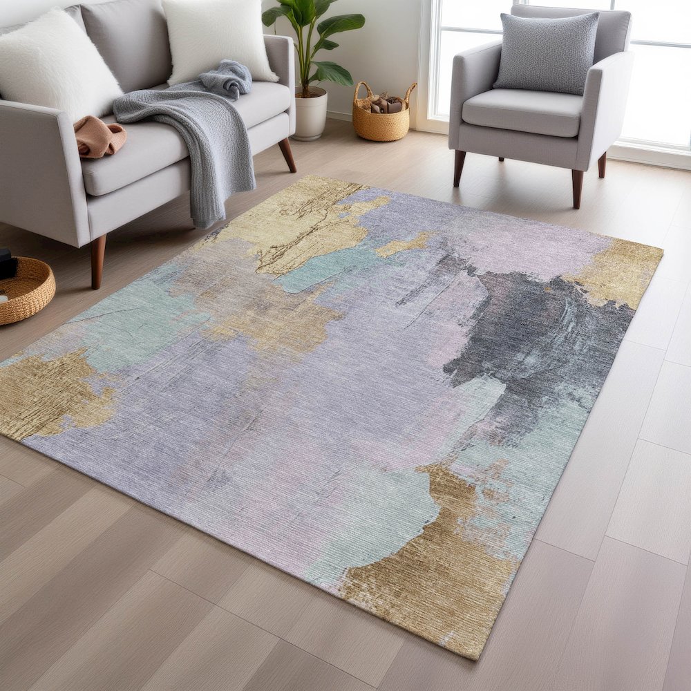 Machine Washable Indoor/Outdoor Chantille Lavender 10' x 14' Rug. Picture 5