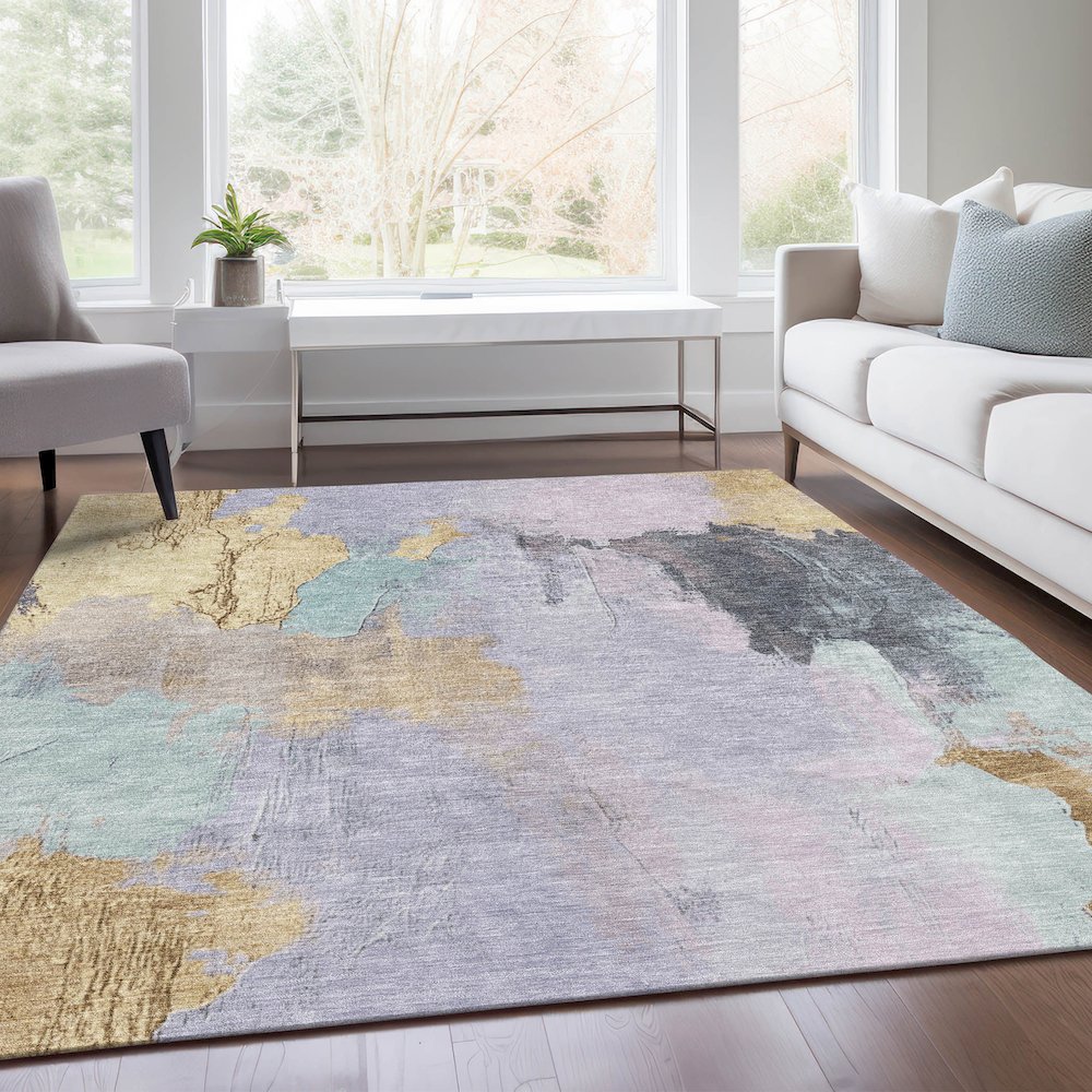 Machine Washable Indoor/Outdoor Chantille Lavender 10' x 14' Rug. Picture 6