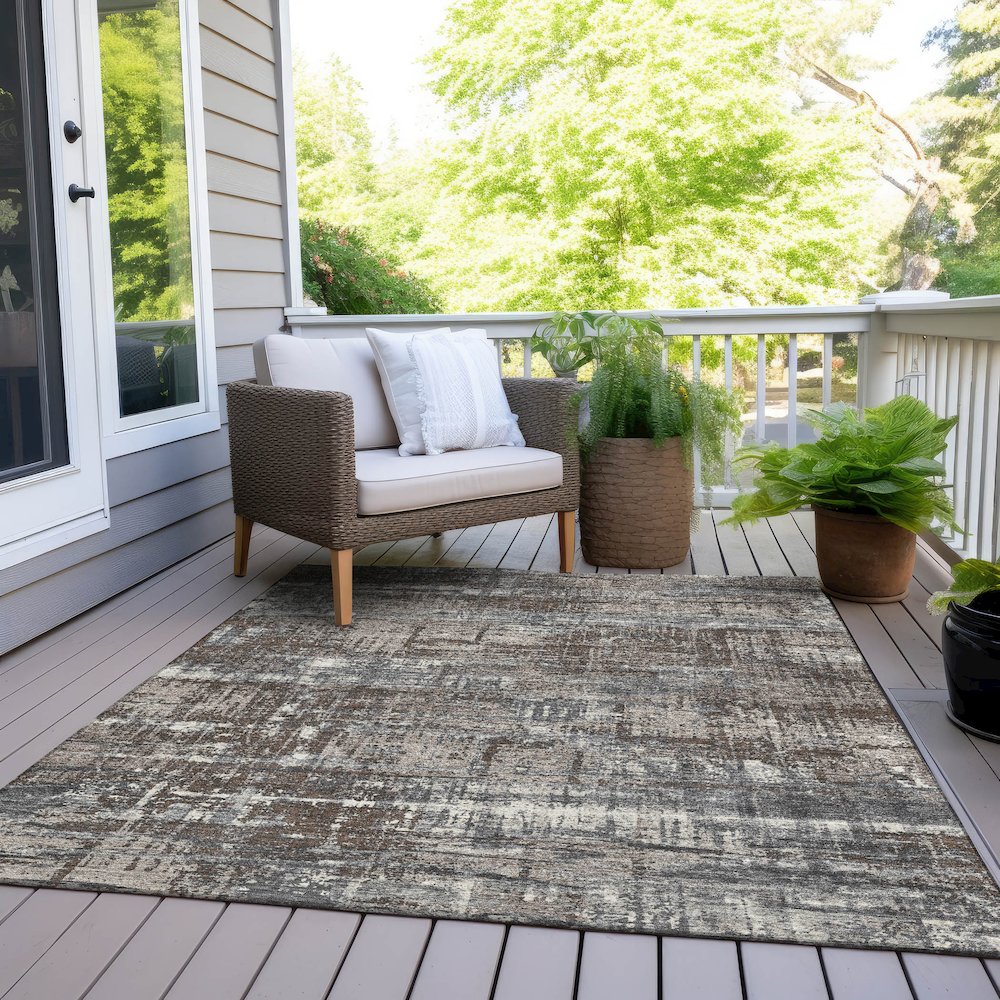 Machine Washable Indoor/Outdoor Chantille Brown 10' x 14' Rug. Picture 8