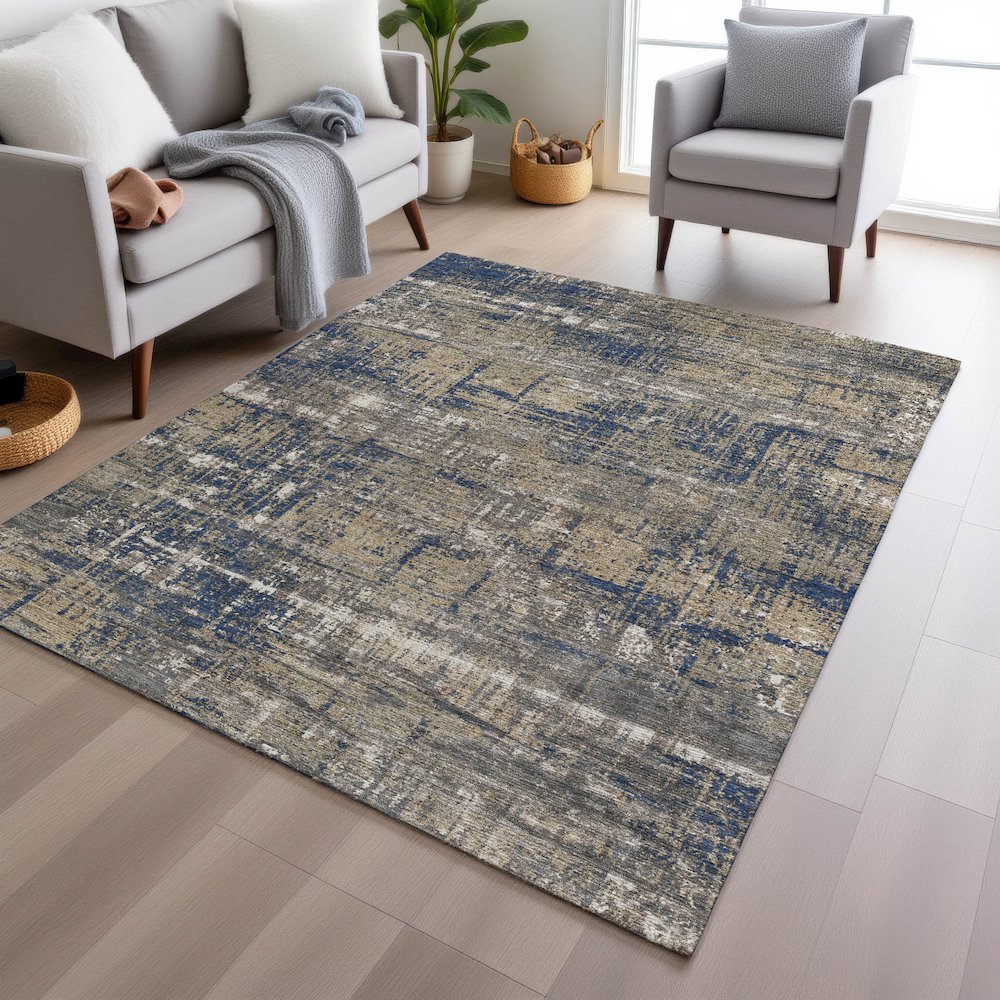 Machine Washable Indoor/Outdoor Chantille Navy 10' x 14' Rug. Picture 5