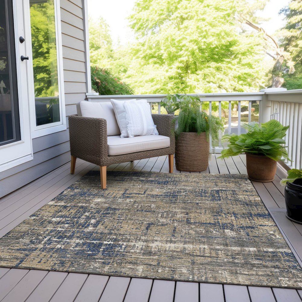 Machine Washable Indoor/Outdoor Chantille Navy 10' x 14' Rug. Picture 8