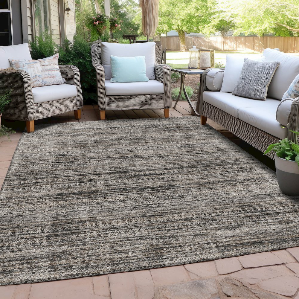 Machine Washable Indoor/Outdoor Chantille Taupe 10' x 14' Rug. Picture 7