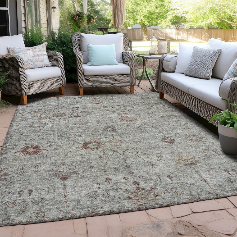 Machine Washable Indoor/Outdoor Chantille Gray 10' x 14' Rug. Picture 7