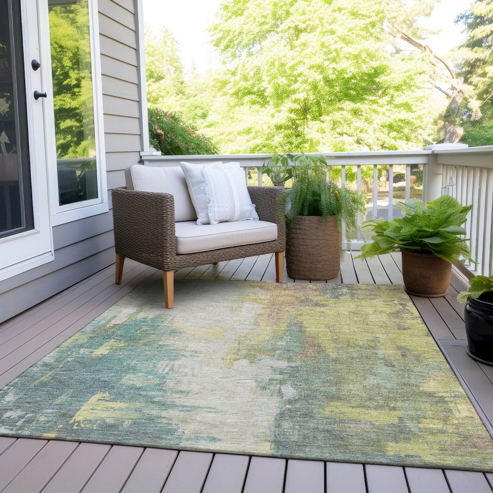 Machine Washable Indoor/Outdoor Chantille Seafoam 10' x 14' Rug. Picture 8
