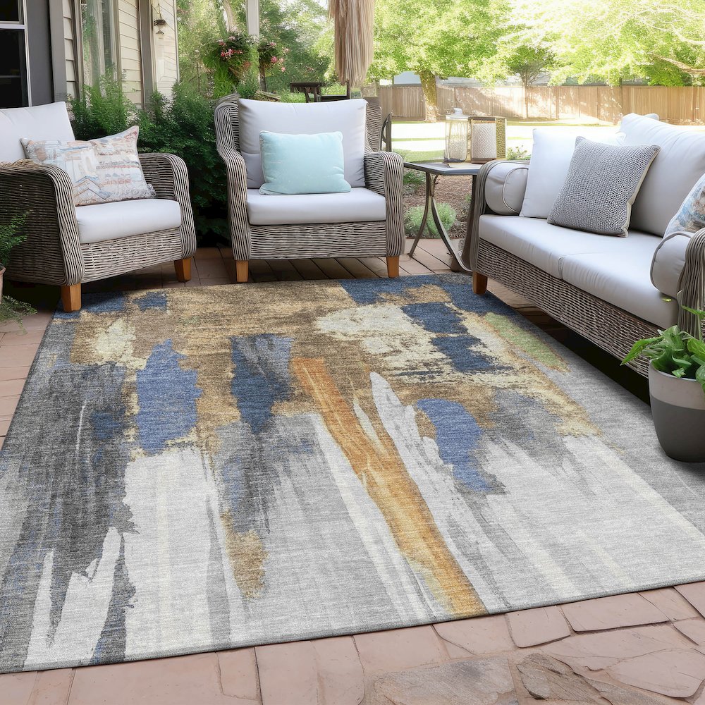 Machine Washable Indoor/Outdoor Chantille Navy 10' x 14' Rug. Picture 7