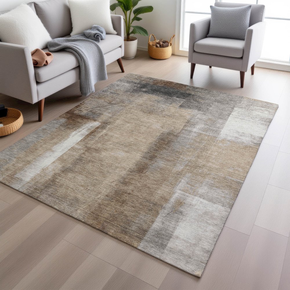 Machine Washable Indoor/Outdoor Chantille Beige 10' x 14' Rug. Picture 5