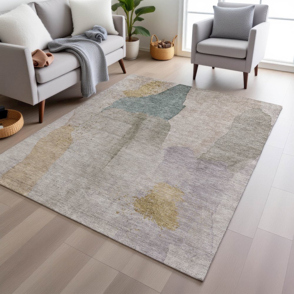 Machine Washable Indoor/Outdoor Chantille Beige 10' x 14' Rug. Picture 5